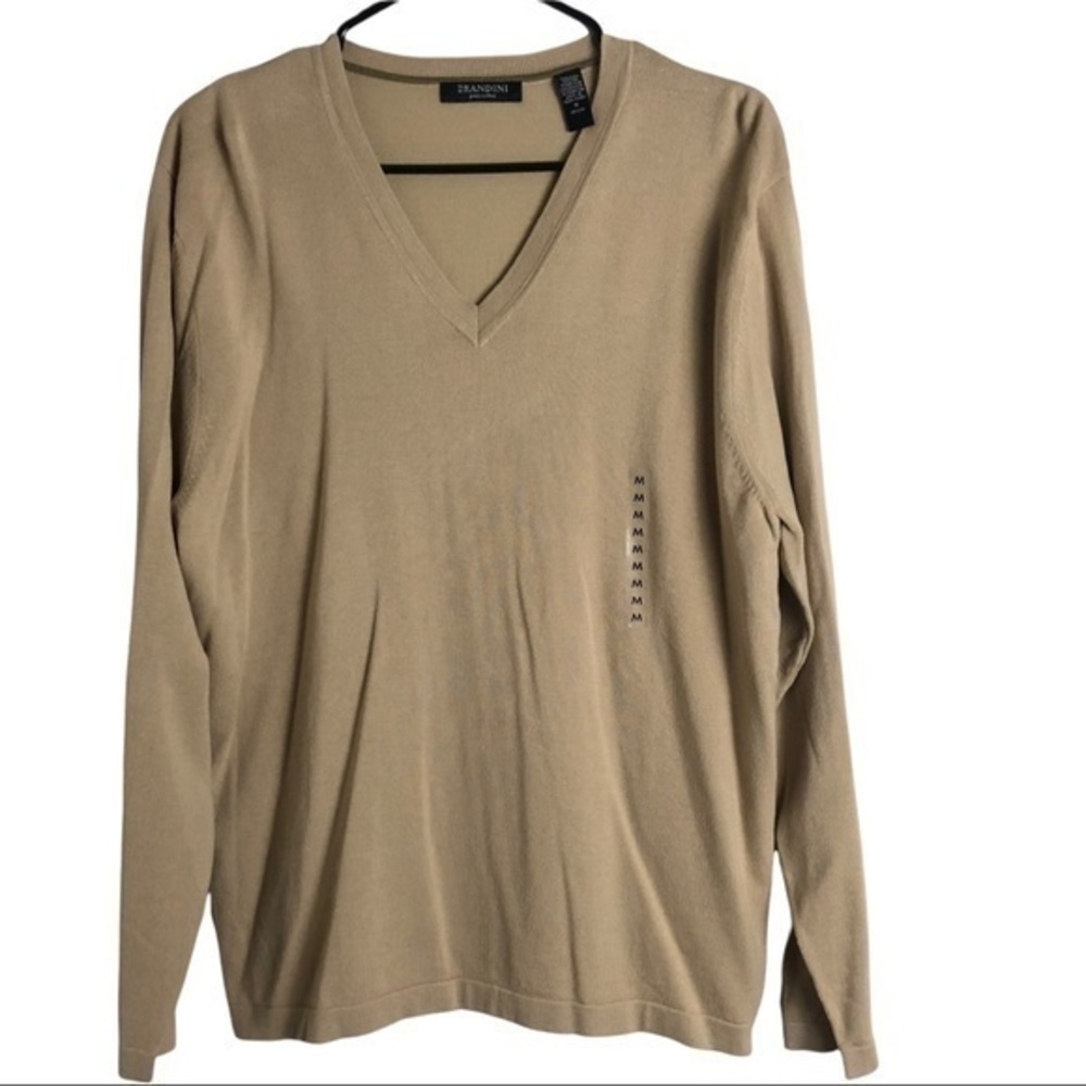 Brand New Brandini Men Pima Cotton V-Neck Tan Sweater Size M